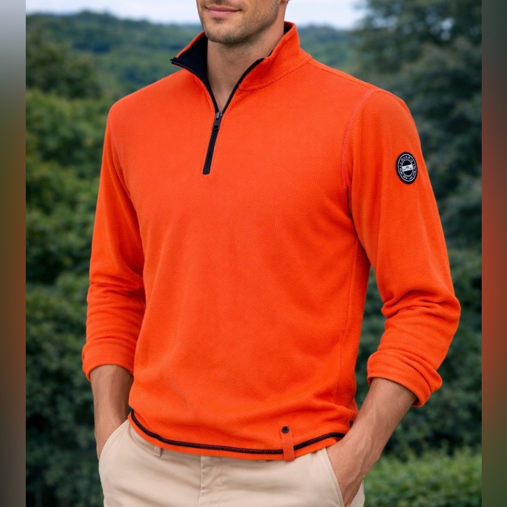 -Vintage 90's L-RL Lauren Active Thermal/Waffle Design 1/4 Zip L/S Orange Men XL